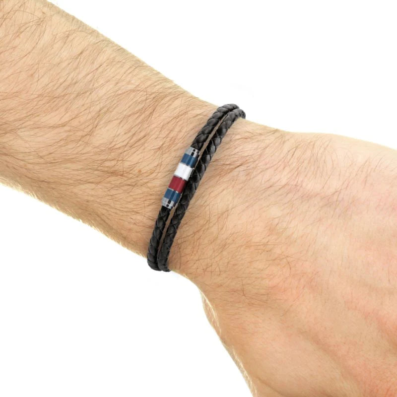 TOMMY HILFIGER svart leður herraarmband