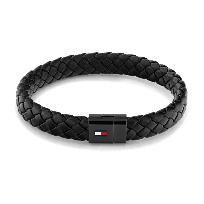 TOMMY HILFIGER svart leður herraarmband