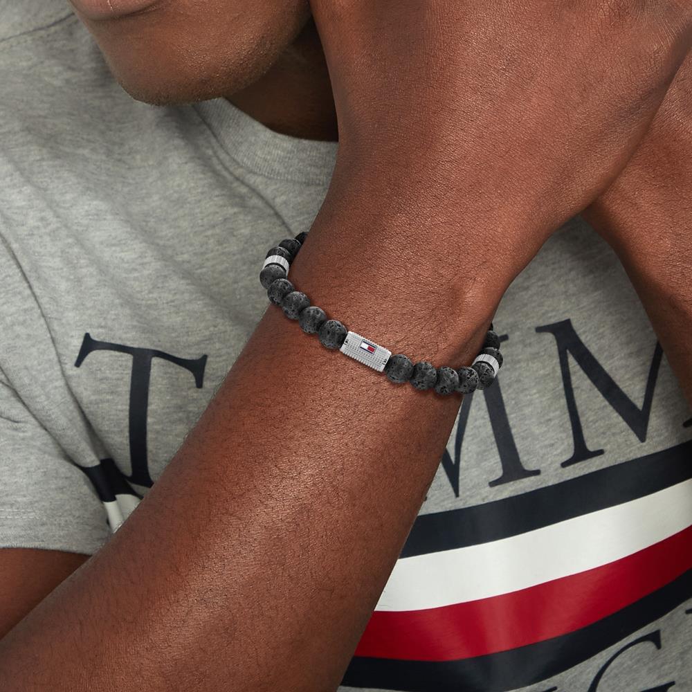 TOMMY HILFIGER herraarmband með hraunperlum