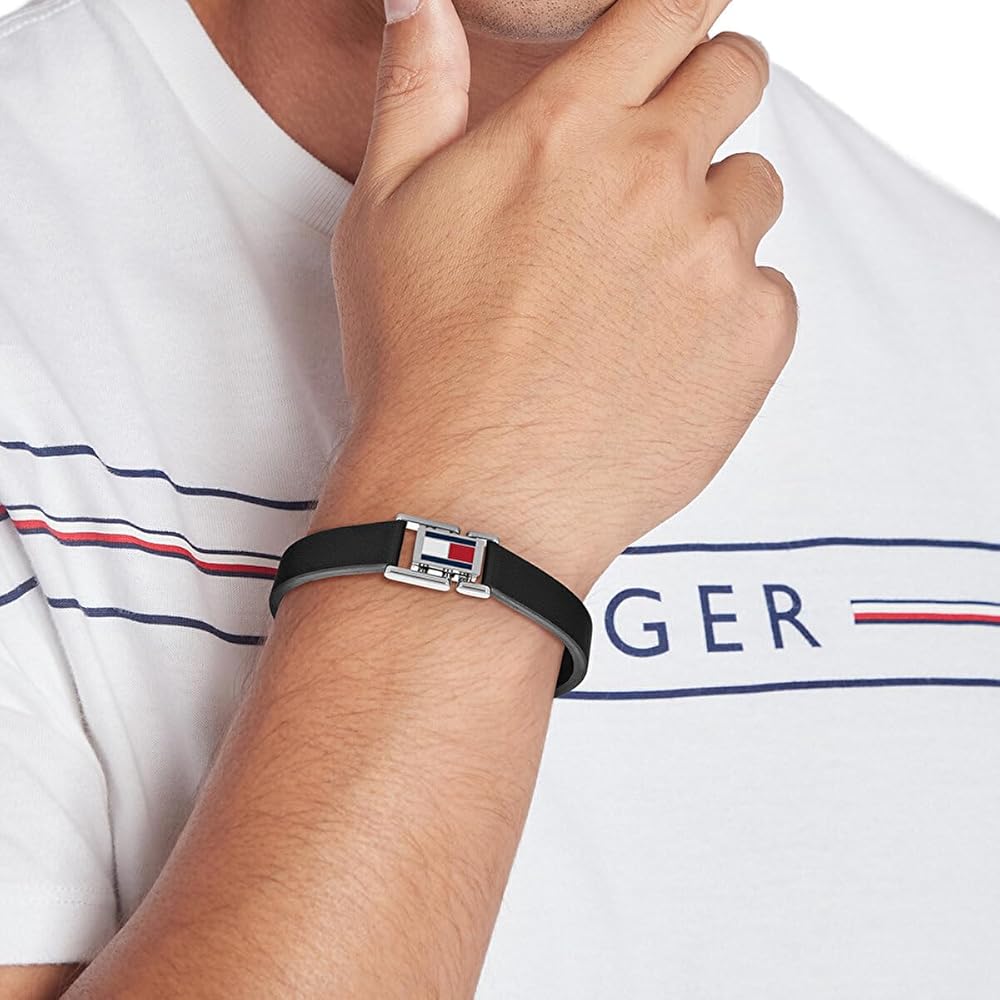 TOMMY HILFIGER svart leður herraarmband