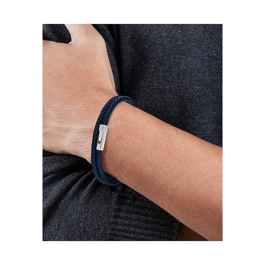 TOMMY HILFIGER blátt leður herraarmband