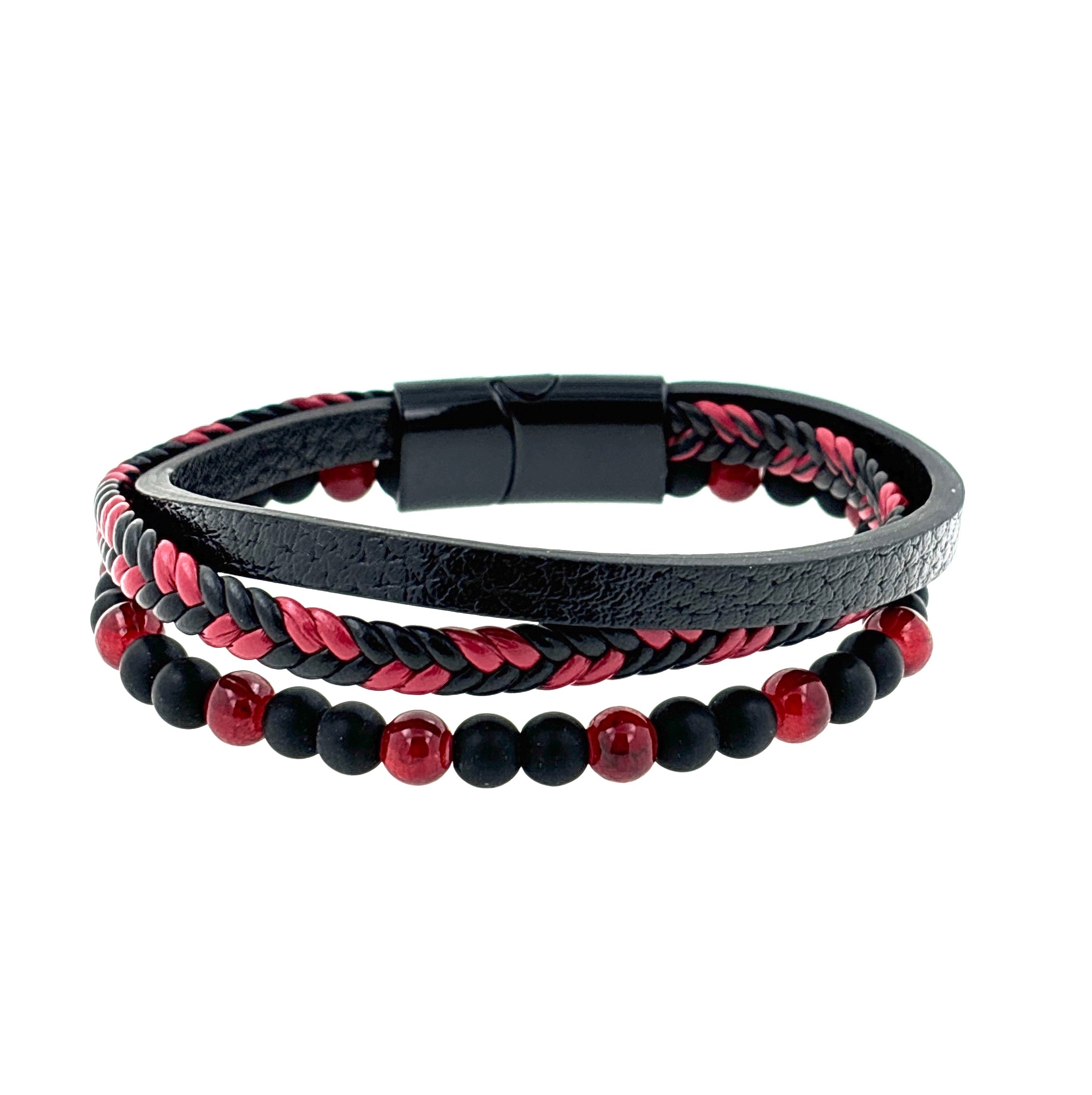 MIRA Bead herraarmband | Onyx - Red Jasper