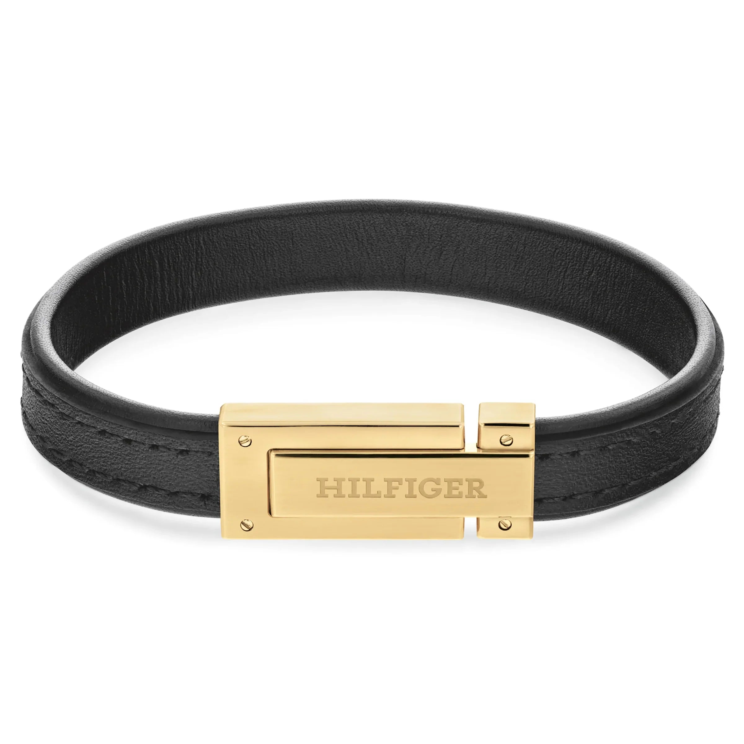 TOMMY HILFIGER Svart leður herraarmband