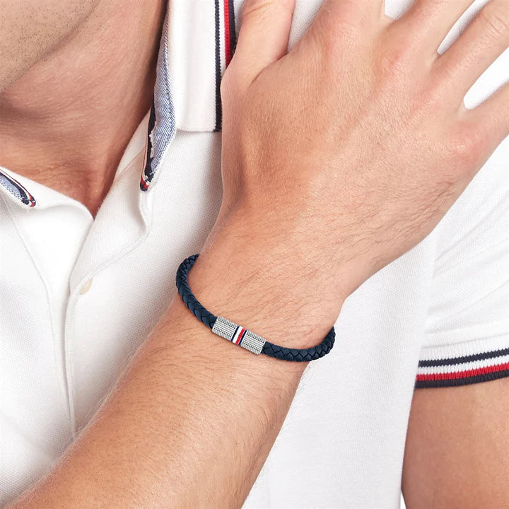 TOMMY HILFIGER Blátt leður herraarmband