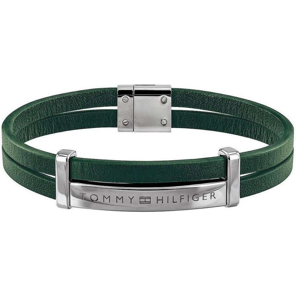 TOMMY HILFIGER Grænt leður herraarmband