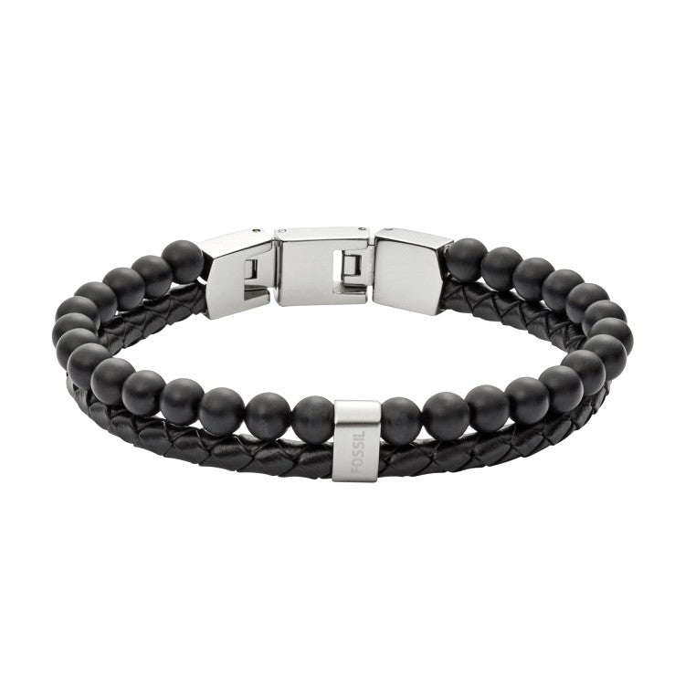 FOSSIL herraarmband með leðri og Onyx